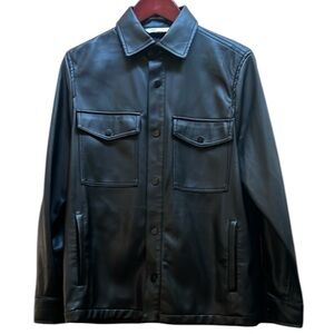 ZARA Mens Faux Leather Jacket Supple / 4 pockets / snap cuffs and front placket